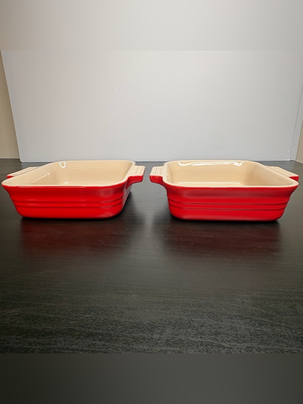 Cerise Red Le Creuset Square Petite Stoneware Baking Dish Set of 2 Casserole